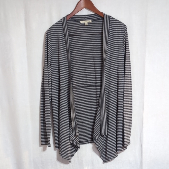Carolyn Taylor Sweaters - Carolyn Taylor Grey Black Striped Open Front Cardigan Size Large
